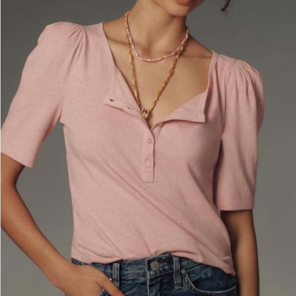 By Anthropologie Puff-Sleeve Henley Top